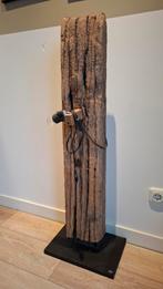 Staande lamp oud hout, Huis en Inrichting, Lampen | Vloerlampen, Ophalen, Gebruikt, Hout, 150 tot 200 cm
