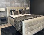 Boxspring Adige velours beige incl. matrassen en topper, Ophalen of Verzenden, Nieuw, Beige