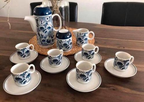 💝 Vintage set 9-delig espresso servies blauw wit, Huis en Inrichting, Keuken | Servies, Zo goed als nieuw, Compleet servies, Overige stijlen