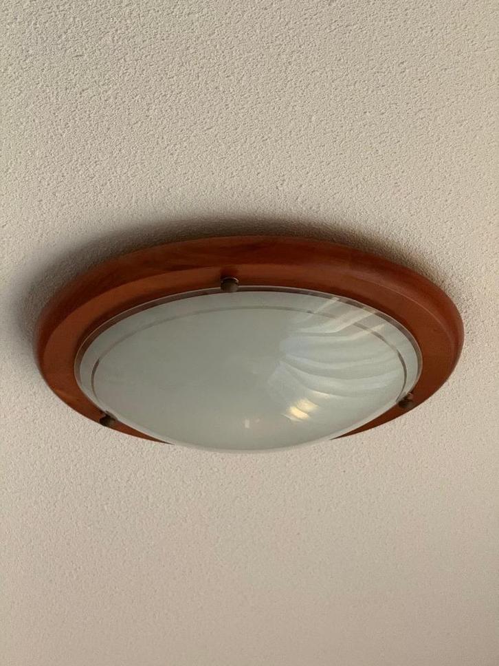 Plafondlamp Ø30cm, Huis en Inrichting, Lampen | Plafondlampen, Zo goed als nieuw, Glas, Hout, Ophalen