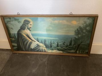 Antiek Jezus Schilderij 62x32 cm beschikbaar voor biedingen