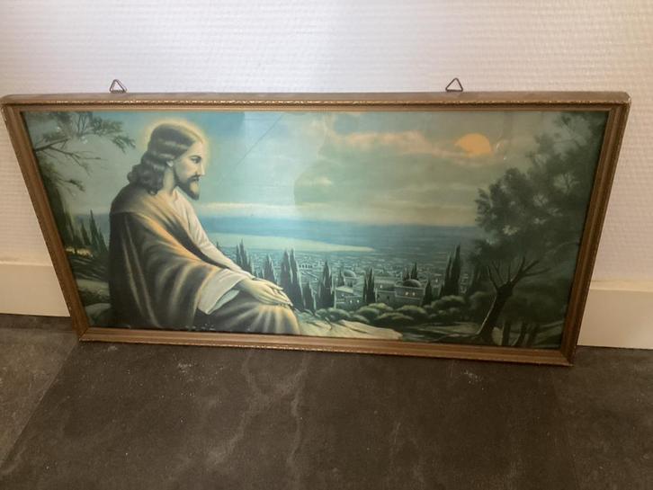 Antiek Jezus Schilderij 62x32 cm, Antiek en Kunst, Antiek | Religie, Ophalen of Verzenden