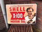 SHELL X-100 motor olie emaille reclame, Verzamelen, Ophalen of Verzenden, Zo goed als nieuw, Reclamebord