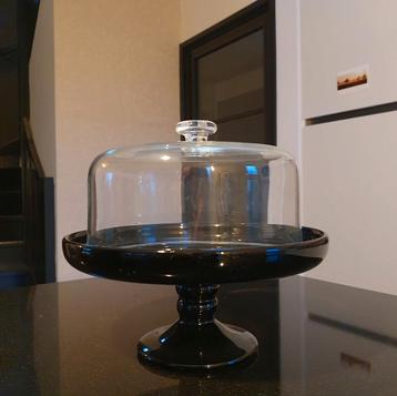 Glazen stolp cloche op keramiek standaard, zwart 25 cm taart beschikbaar voor biedingen