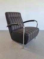 2x Leolux Scylla Fauteuil Hoog Gestreept Stof - Zwart Leer, Huis en Inrichting, Fauteuils, Metaal, 75 tot 100 cm, Ophalen of Verzenden