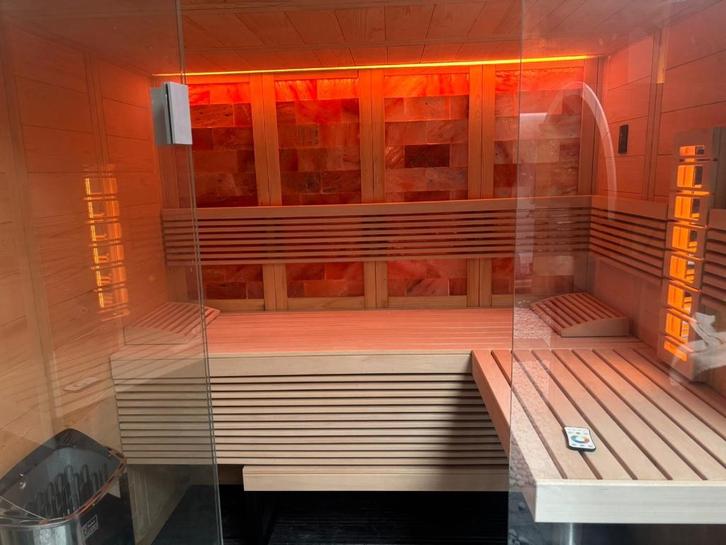Finse Zoutsteen Sauna 9kW I Infarood I Demo-Model, Sport en Fitness, Sauna, Nieuw, Complete sauna, Fins of Traditioneel, Ophalen