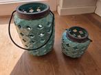 2 groene stenen windlichten ca 25 en 15 cm hoog, Ophalen, Overige materialen, Gebruikt, Groen