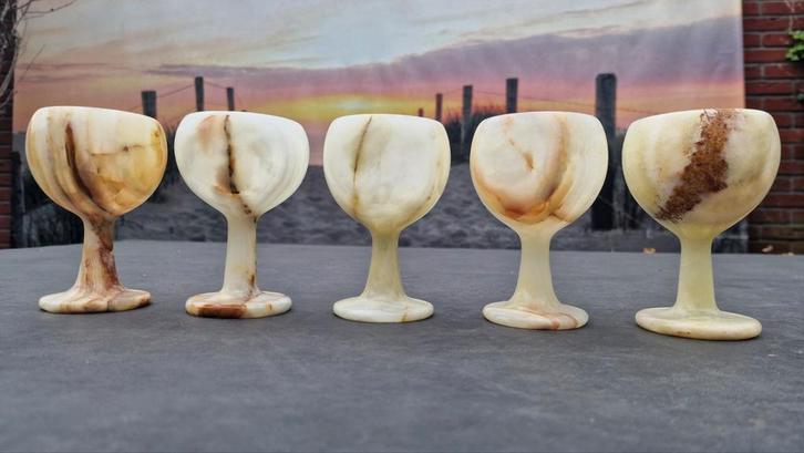 Onyx Stenen Wijnglazen - Set van 5, Antiek en Kunst, Antiek | Glas en Kristal, Ophalen of Verzenden