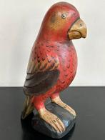 Aziatisch houtsnijwerk papegaai beeld 24.5 cm, Verzamelen, Beelden en Beeldjes, Gebruikt, Ophalen of Verzenden, Dier