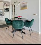 Eettafel met 4 velvet groene stoelen, Huis en Inrichting, Tafels | Eettafels, Ophalen, 200 cm of meer, 50 tot 100 cm, Zo goed als nieuw