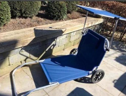 2 ligbedden met zonnedak en wielen (strand), Tuin en Terras, Ligbedden, Zo goed als nieuw, Aluminium, Ophalen