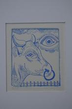 Ets aquatint. Kop van een stier. Oplage 50. Gesigneerd., Antiek en Kunst, Ophalen of Verzenden