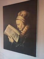 Canvas: Lezende Oude Vrouw, Antiek en Kunst, Ophalen of Verzenden