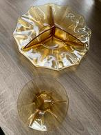 Grote en kleine amber geel glas/gele glazen schaal, Ophalen of Verzenden, Nieuw, Rond, Glas