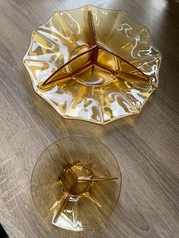 Grote en kleine amber geel glas/gele glazen schaal beschikbaar voor biedingen