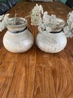 2 Zacht Kleurige Vaasjes met Kunstbloemen, Overige kleuren, Ophalen of Verzenden, Minder dan 50 cm, Glas