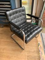 Vintage Leren Design Stoel, Gebruikt, Zwart, Leer, Ophalen of Verzenden