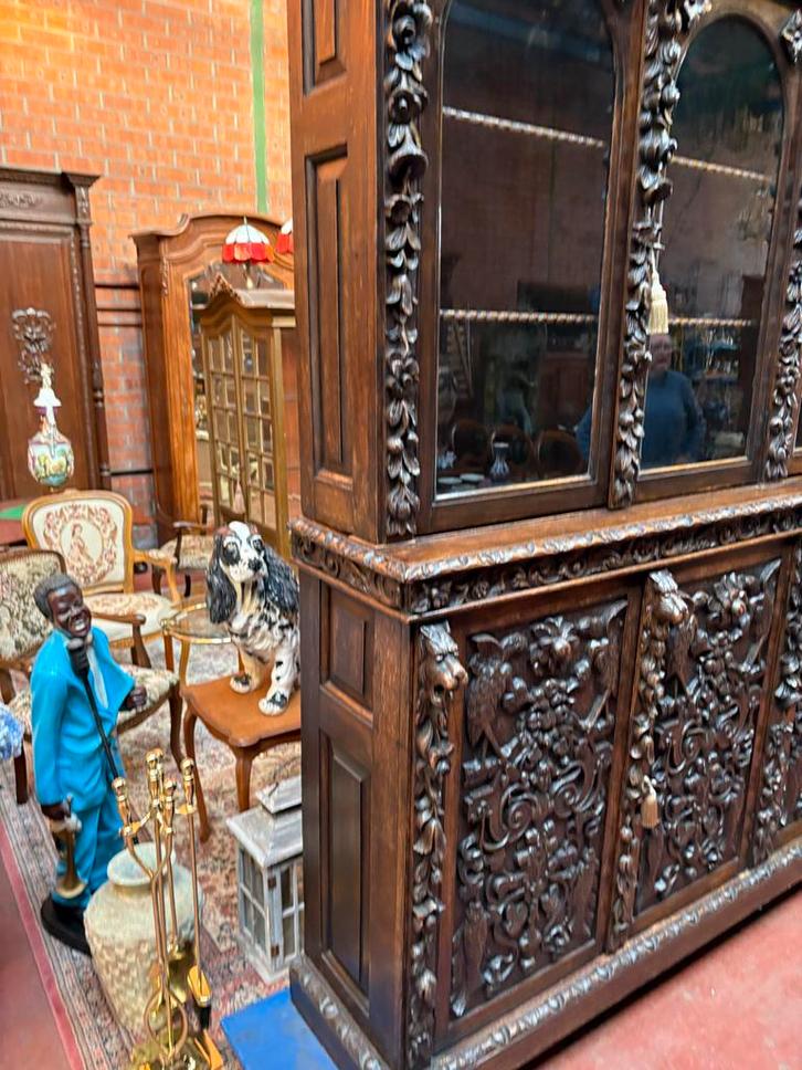 Antieke Eikenhouten Vitrinekast, Antiek en Kunst, Antiek | Meubels | Kasten, Ophalen of Verzenden