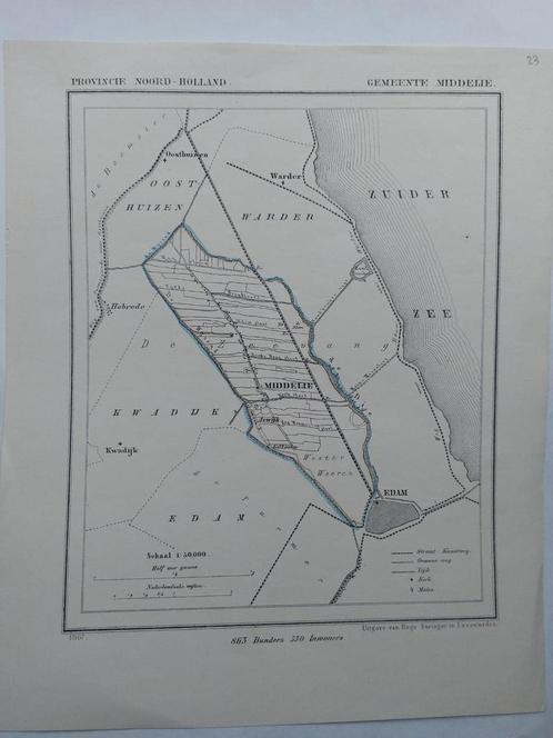 23 / Middelie Kwadijk Edam Axwijk Warder Litho 1867 J Kuyper, Antiek en Kunst, Kunst | Litho's en Zeefdrukken, Ophalen of Verzenden