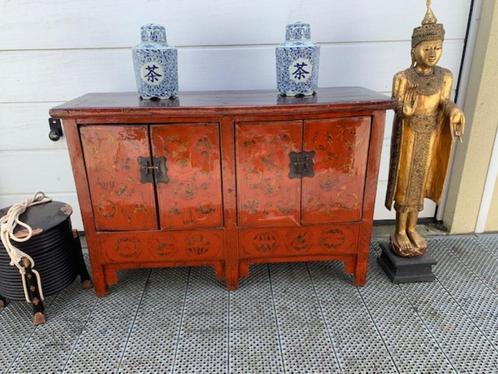 140 jaar oud Chinees dressoir hand beschilderd, Huis en Inrichting, Kasten | Dressoirs, Gebruikt, 100 tot 150 cm, 25 tot 50 cm