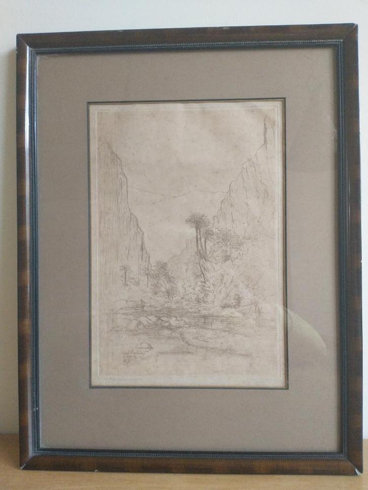 Ets landschap met rotsen 1908, Antiek en Kunst, Kunst | Overige Kunst, Ophalen