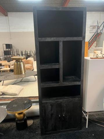 Vakkenkast Zwart Mangohout |220x80x45 cm | Industrieel