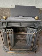 Zwarte Houtkachel met Gouden Details & Vloerplaat, Ophalen, Gebruikt, Vrijstaande haard, Houthaard