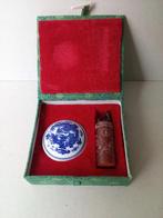 Chinese speksteenstempel met porselein wax/inktpotje, Ophalen of Verzenden