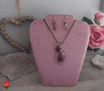 Murano hanger aan ketting met oorbellen paars & glitters, Overige materialen, Verstelbaar, Paars, Nieuw