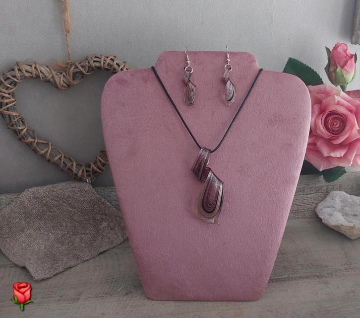 Murano hanger aan ketting met oorbellen paars & glitters, Sieraden, Tassen en Uiterlijk, Kettingen, Nieuw, Overige materialen