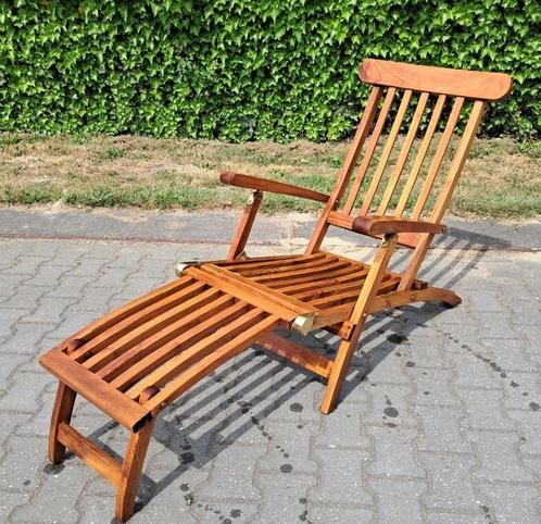 Teakhouten deckchair Bois le Duc, inklapbaar, Tuin en Terras, Ligbedden, Gebruikt, Inklapbaar, Verstelbaar, Ophalen