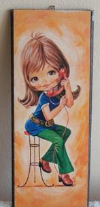 1 schilderijtje meisje met telefoon retro/vintage jaren 70, Huis en Inrichting, Woonaccessoires | Schilderijen, Tekeningen en Foto's
