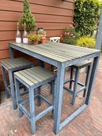 Bar tuintafel met 4 krukken grijs kunsstof/metaal, Ophalen, Zo goed als nieuw, Rechthoekig, Aluminium