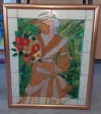 Schilderij met een vrouw met bloemen bewerkt met glitter., Antiek en Kunst, Ophalen