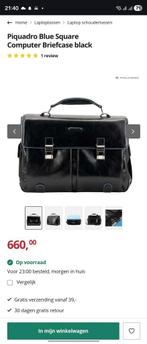 Piquadro 15,6" leren laptoptas blue square briefcase, Gebruikt, 15 inch, Verzenden, Aktetas