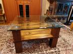 Salontafel met glazen blad, palissander en wengé, Huis en Inrichting, Ophalen, 50 tot 100 cm, 50 tot 100 cm, Zo goed als nieuw