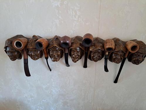 Houten Pijpenhouder met Gebeeldhouwde Gezichten, Antiek en Kunst, Antiek | Woonaccessoires, Ophalen