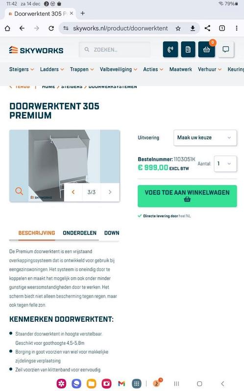 2x doorwerktent doorwerkscherm regenscherm Skyworks, Doe-het-zelf en Verbouw, Steigers, Zo goed als nieuw, Overige typen, Ophalen