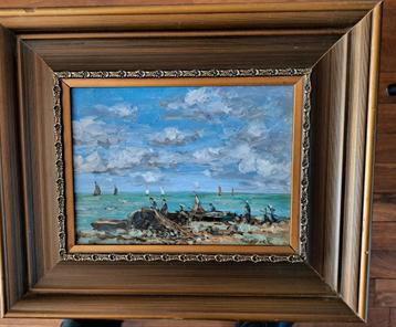 Zee/strandzicht met vissers. T. v.d. Poel beschikbaar voor biedingen