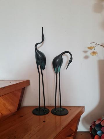 XL (54/40) brons met verdigris patina vogels kraanvogels beschikbaar voor biedingen