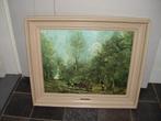 Geschilderd naar J.B.C. Corot op doek in lijst paard wagen, Antiek en Kunst, Ophalen of Verzenden
