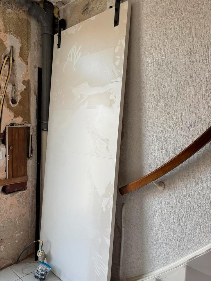 Wit houten schuifdeur incl. Bovenrails, Doe-het-zelf en Verbouw, Deuren en Horren, Binnendeur, 215 cm of meer, Schuifdeur, Ophalen