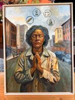 Tweeluik exodus 16 acrylverf op paneel 60x80, Antiek en Kunst, Ophalen