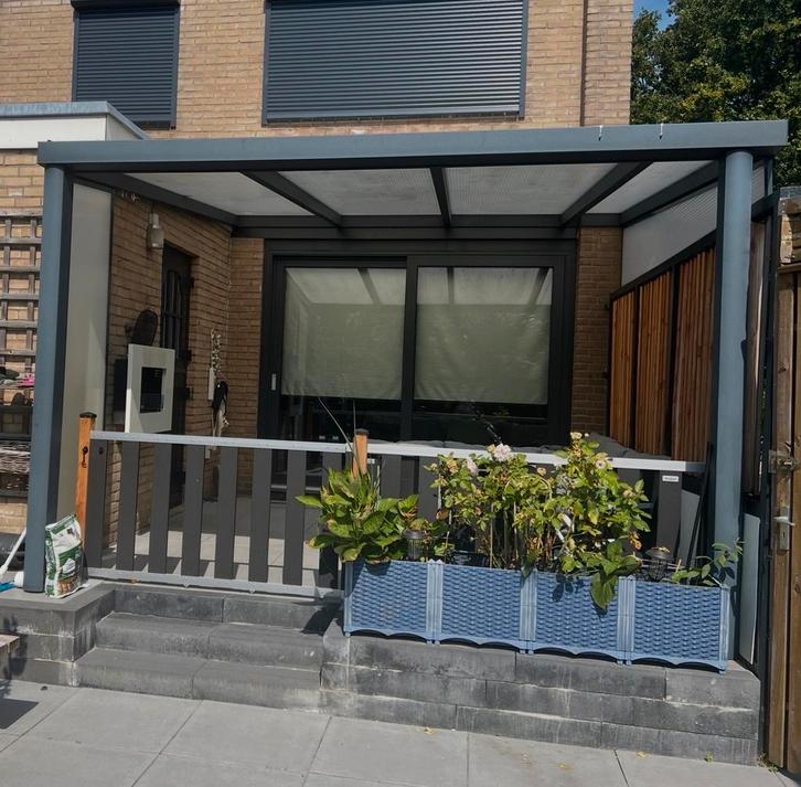 Antraciet aluminium veranda met polycarbonaat platen, Tuin en Terras, Overkappingen, Gebruikt, Veranda, Ophalen