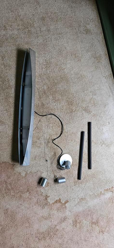 Design hanglamp van geborsteld aluminium 90 cm breed, Huis en Inrichting, Lampen | Hanglampen, Gebruikt, 75 cm of meer, Ophalen of Verzenden
