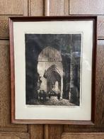 Sfeervolle ets / prent van kerkinterieur – ingelijst, Antiek en Kunst, Ophalen