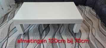 Salontafel wit met glas 120 cm bij 70 cm