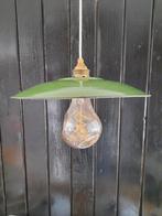 Groene Emaille Hanglamp - Franse Schotel Lamp, Gebruikt, Vintage, Ophalen of Verzenden, Metaal