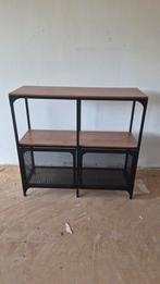 Industriële kast met houten blad en metalen frame, Ophalen, 100 tot 150 cm, Zo goed als nieuw, Metaal