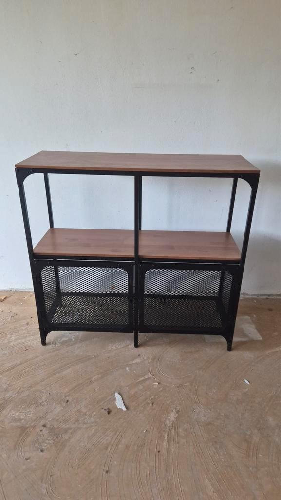 Industriële kast met houten blad en metalen frame, Huis en Inrichting, Kasten | Televisiemeubels, Zo goed als nieuw, Minder dan 100 cm